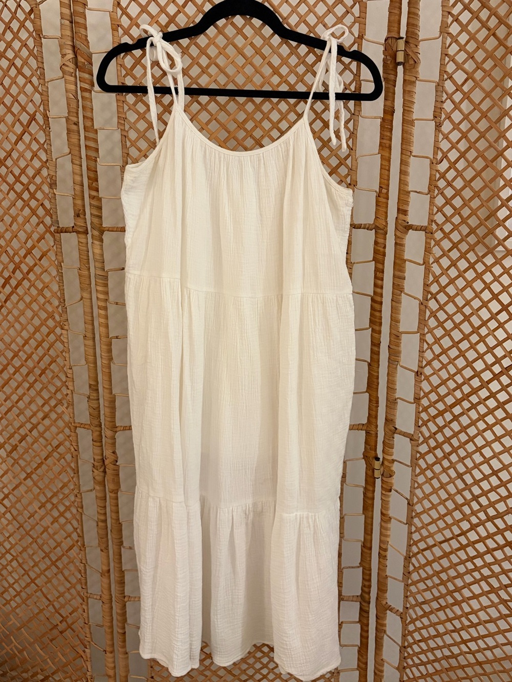Very J Cream Gauze Midi Dress with Adjustable Tie-Straps